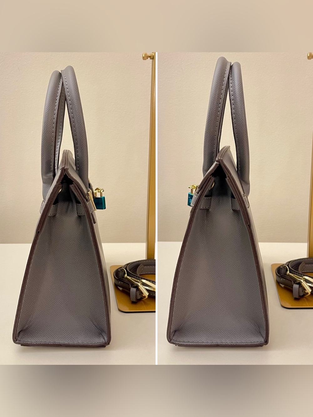 H E R M E S ~ S T Y L E - Elegant Classic Grey Trapeze Satchel – Grained Leather - Picture 3 of 10